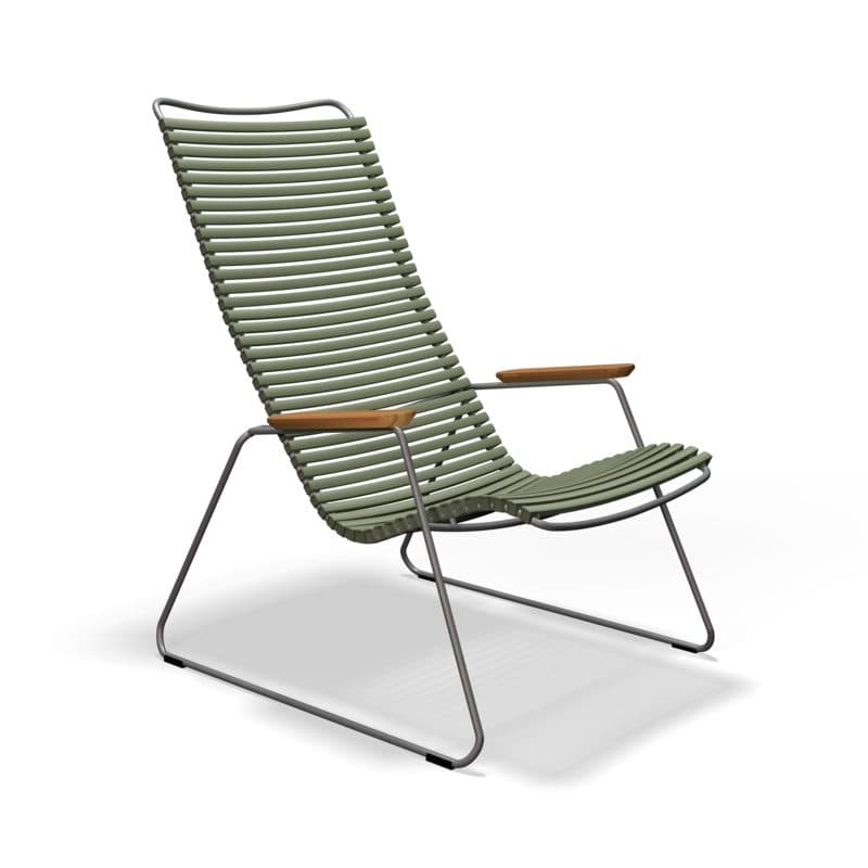 Houe "Click" Loungesessel, Stahlgestell grau, Kunststoff-Lamellen olivgrün