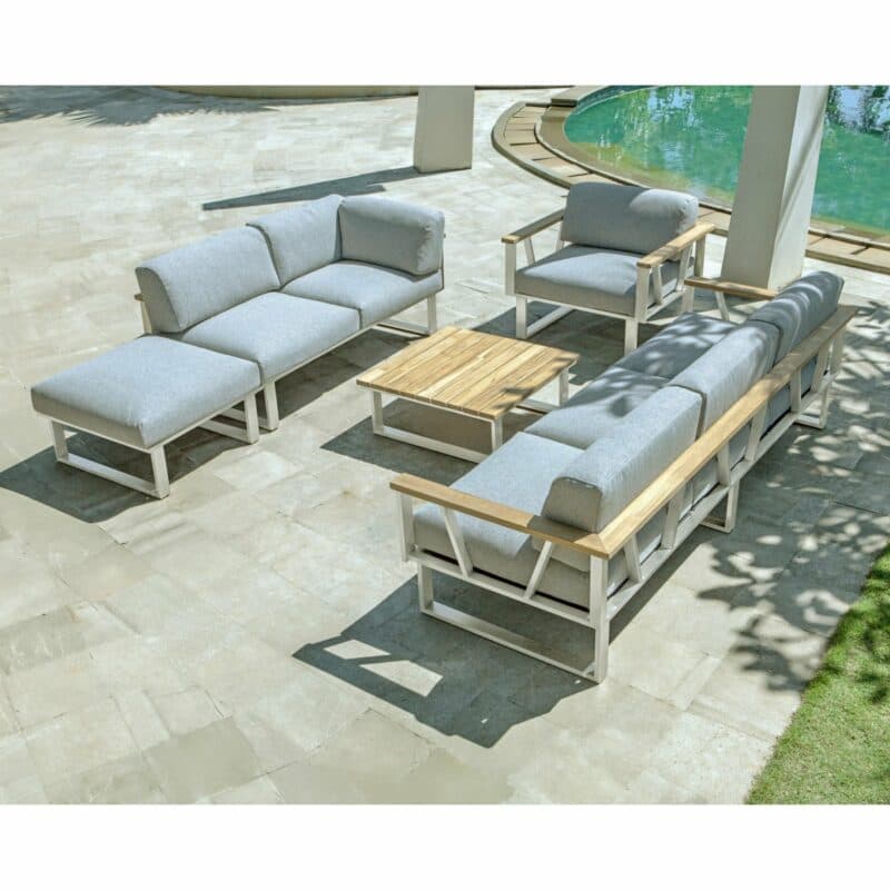 Zebra "Belvedere" Loungegruppe, Gestell Edelstahl mit Teakholz, Sitzkissen Olefin grey