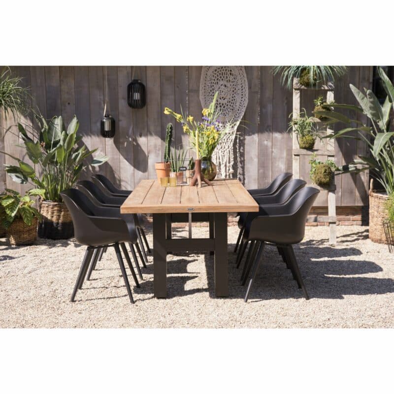 Hartman Gartenmöbel-Set mit Stuhl "Sophie Studio" und Tisch "Sophie Yasmani", Gestell Aluminium carbon black, Tischplatte Teakholz natural, Sitz- und Rückenfläche Kunststoff carbon black