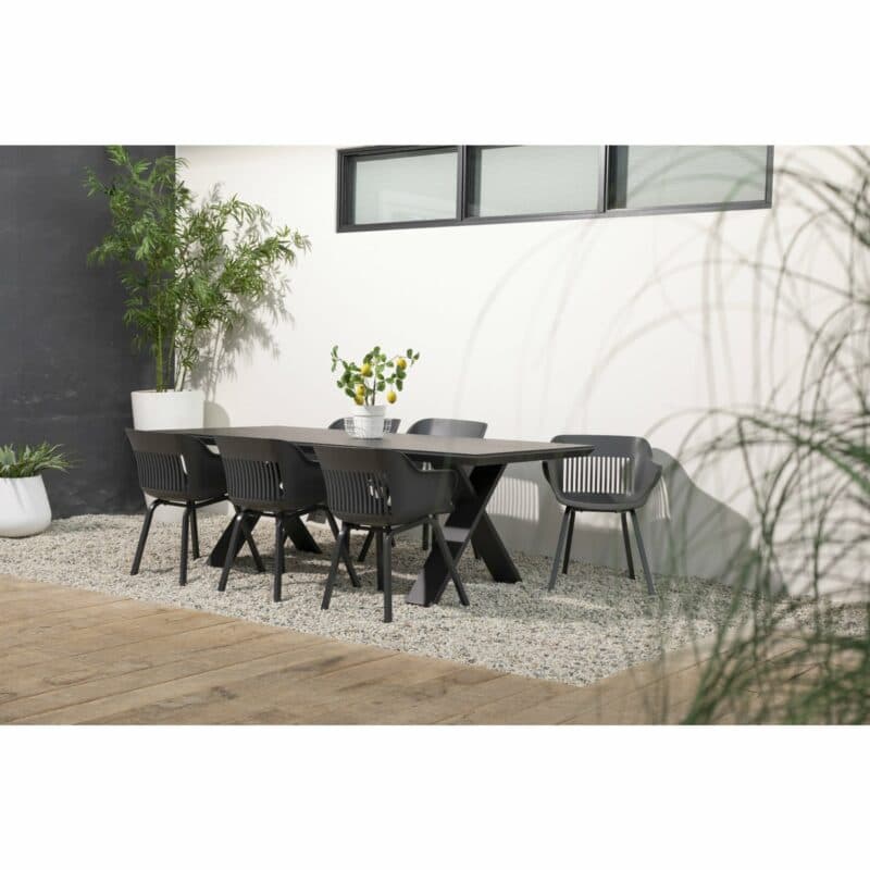 Hartmann Gartenmöbel-Set mit Tisch "Xanadu" und 6 Stühlen "Jill", Aluminium xerix. Sitzschale xerix