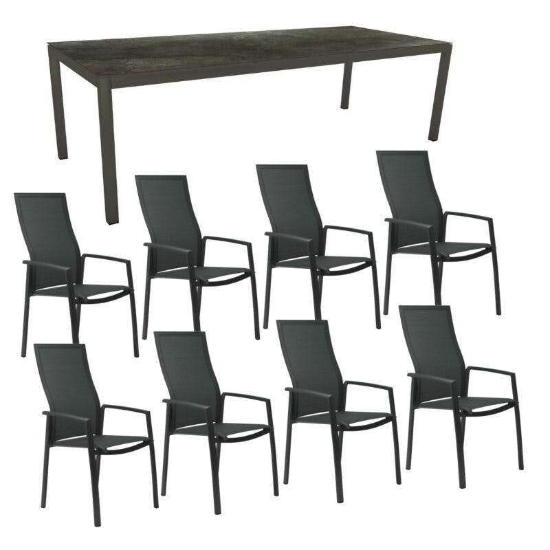 Stern Gartenmöbel-Set mit Stuhl Kari hoch und Tisch Classic neu Aluminium  anthrazit/HPL 250×100 cm, 9-teilig
