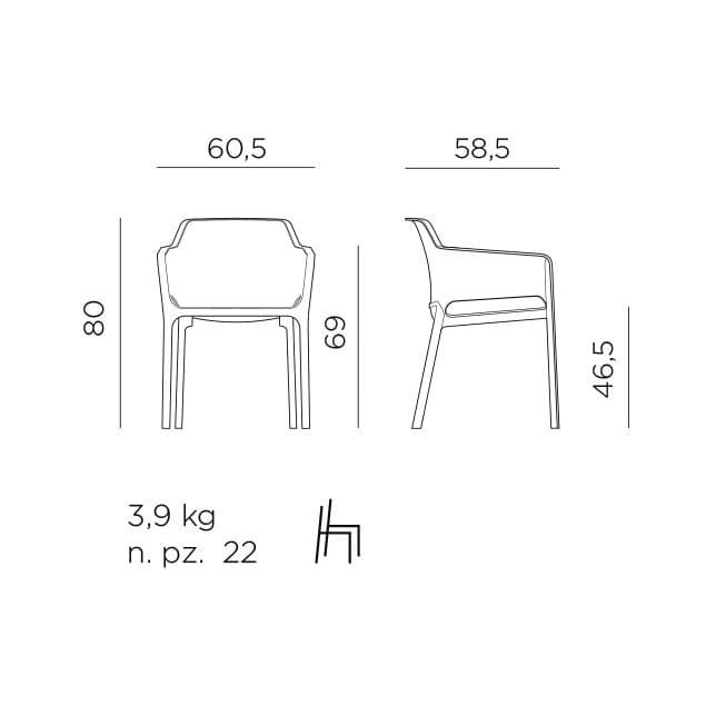 NARDI "Net" Stapelstuhl, Maßangaben