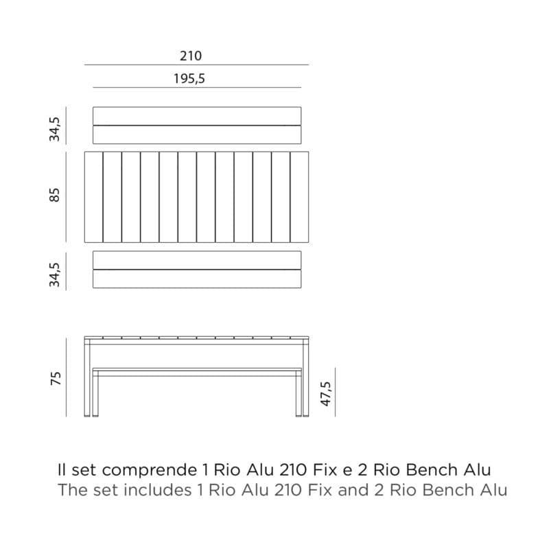 NARDI "Rio" Gartenmöbel-Set, Maßangaben