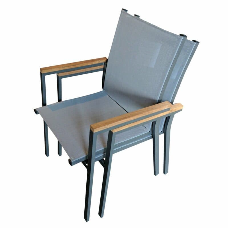 Jati&Kebon Gartenstuhl "Rome", Alu eisengrau, Gewebe silbergrau