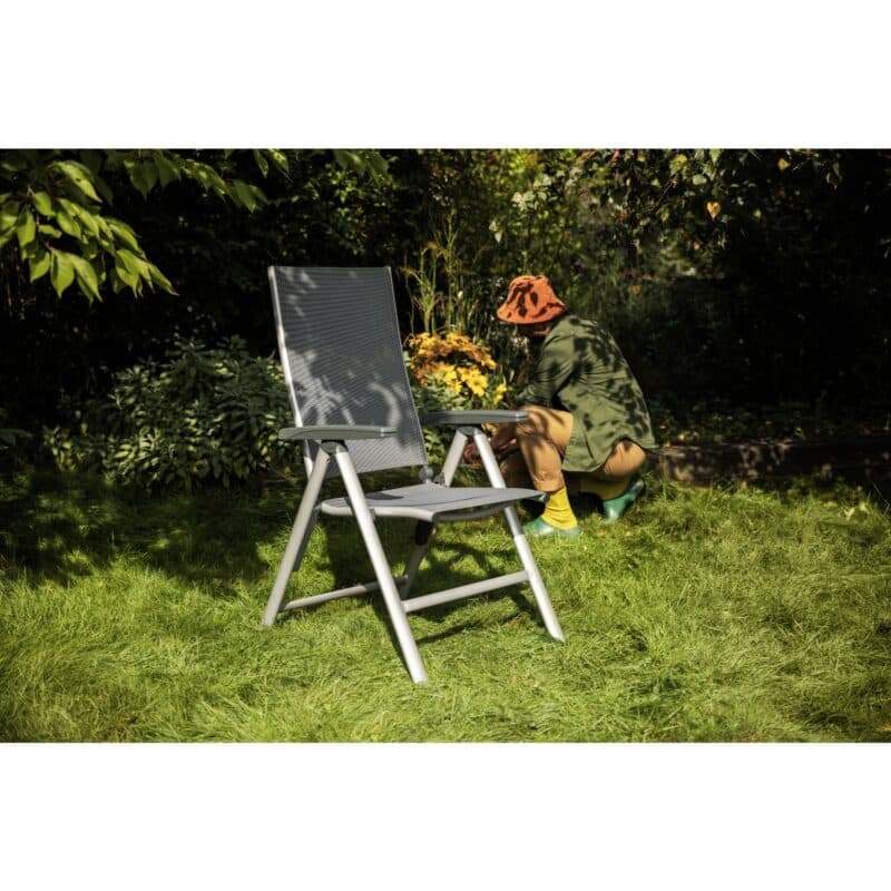 Kettler "Cirrus" Klappsessel/Verstellsessel, Gestell Aluminium silber, Sitz Textilgewebe anthrazit-grau, Armlehnen Kunststoff