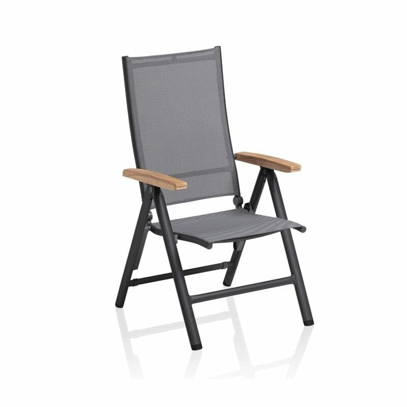 Kettler "Cirrus" Klappsessel/Verstellsessel, Gestell Aluminium anthrazit, Sitz Textilgewebe anthrazit-grau, Armlehnen Teakholz