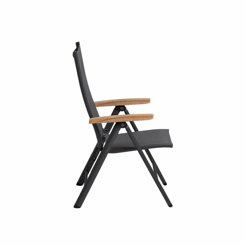 Kettler "Cirrus" Klappsessel/Verstellsessel, Gestell Aluminium anthrazit, Sitz Textilgewebe anthrazit-grau, Armlehnen Teakholz