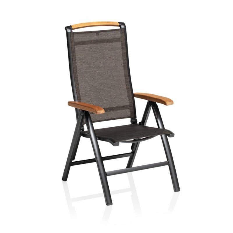 Kettler "Memphis" Multipositionssessel, Gestell Aluminium anthrazit, Sitzfläche Textilgewebe bronze, Teakholz-Akzente