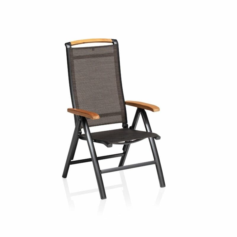 Kettler "Memphis" Multipositionssessel, Gestell Aluminium anthrazit, Sitzfläche Textilgewebe bronze, Teakholz-Akzente