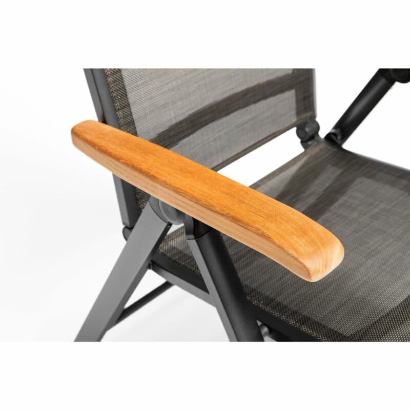 Kettler "Memphis" Multipositionssessel, Gestell Aluminium anthrazit, Sitzfläche Textilgewebe bronze, Teakholz-Akzente