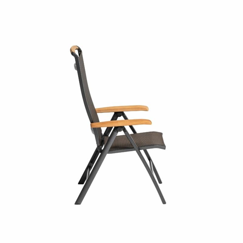 Kettler "Memphis" Multipositionssessel, Gestell Aluminium anthrazit, Sitzfläche Textilgewebe bronze, Teakholz-Akzente