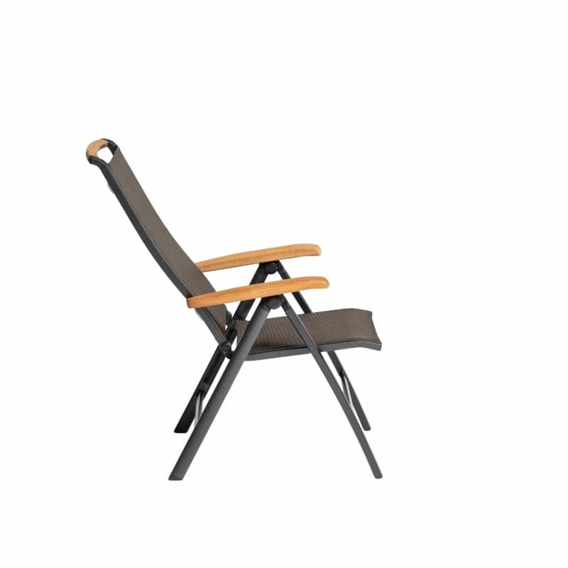 Kettler "Memphis" Multipositionssessel, Gestell Aluminium anthrazit, Sitzfläche Textilgewebe bronze, Teakholz-Akzente