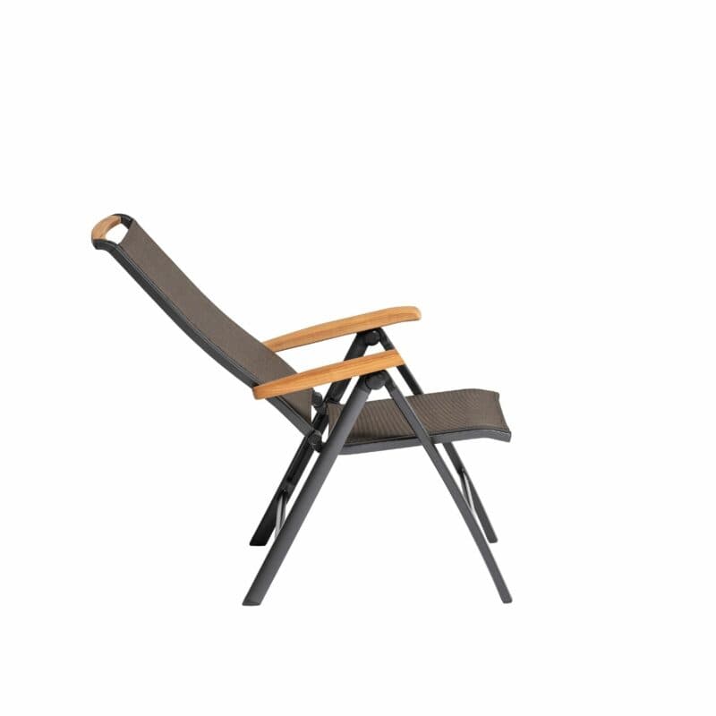 Kettler "Memphis" Multipositionssessel, Gestell Aluminium anthrazit, Sitzfläche Textilgewebe bronze, Teakholz-Akzente