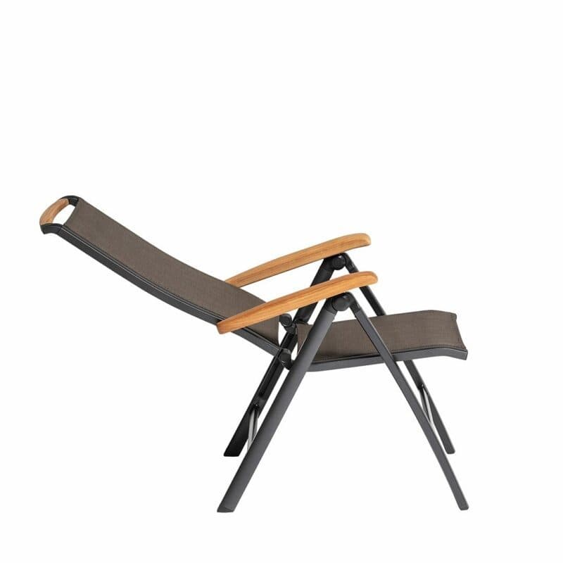 Kettler "Memphis" Multipositionssessel, Gestell Aluminium anthrazit, Sitzfläche Textilgewebe bronze, Teakholz-Akzente