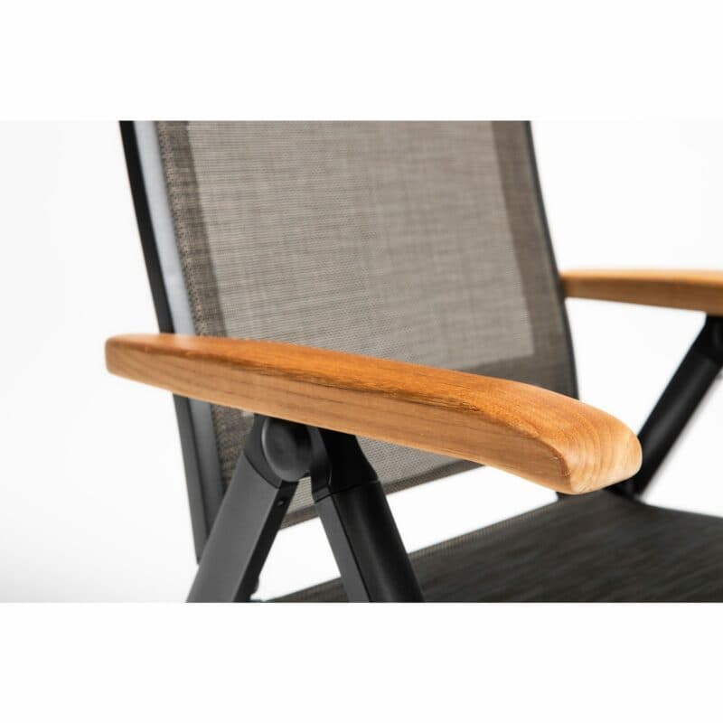 Kettler "Memphis" Multipositionssessel, Gestell Aluminium anthrazit, Sitzfläche Textilgewebe bronze, Teakholz-Akzente