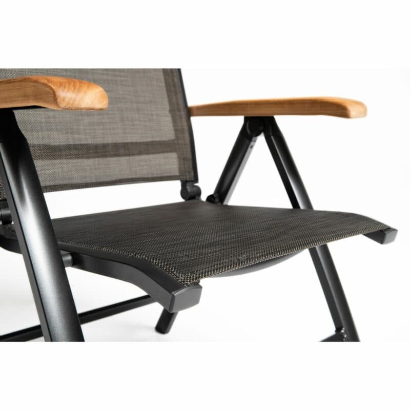 Kettler "Memphis" Multipositionssessel, Gestell Aluminium anthrazit, Sitzfläche Textilgewebe bronze, Teakholz-Akzente