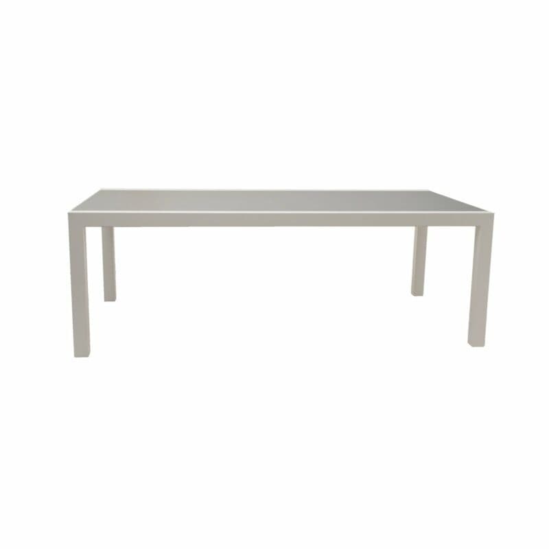 Gartentisch Livorno, Ausziehtisch 220/330x106 cm von Jati&Kebon, Aluminium weiß, Tischplatte Glas