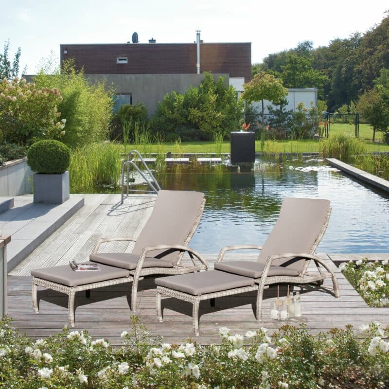 SonnenPartner Deckchair "Mauritius", Gestell Aluminium, Geflecht Polyrattan white-coral