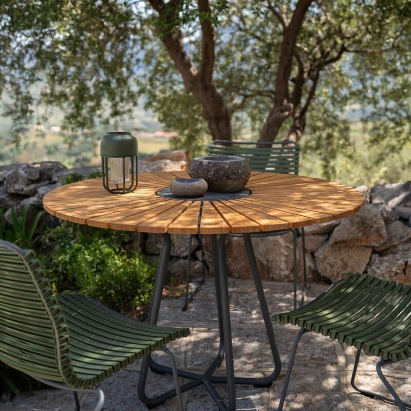 Houe "Circle" Gartentisch, Gestell Aluminium dunkelgrau, Tischplatte Bambus mit Granit-Einlage