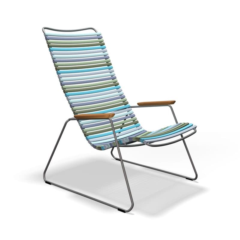 Houe "Click" Loungesessel, Stahlgestell grau, Kunststoff-Lamellen bunt – kühle Farben