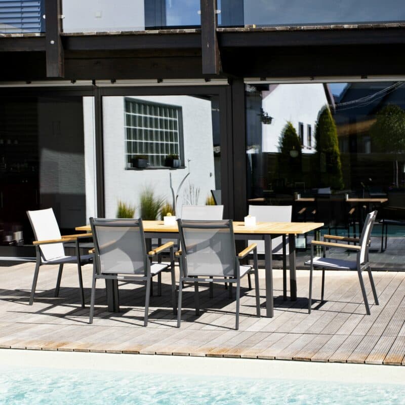 Gartenmöbel Set "Mallorca/Rome", Aluminiumgestell eisengrau, Tischplatte aus Teakholz