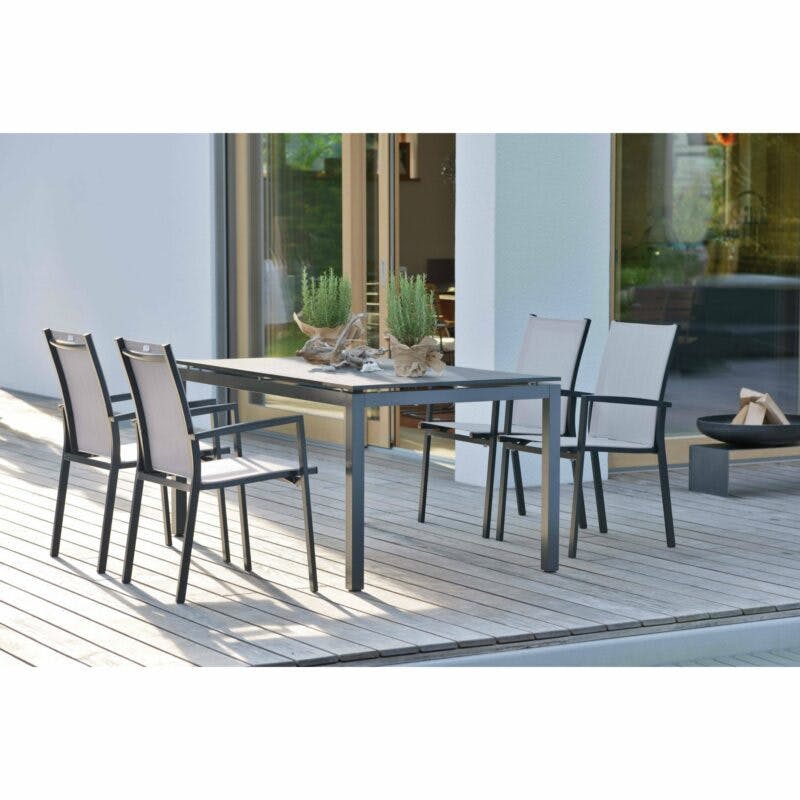 Stern Gartenmöbel-Set mit Stuhl "New Levanto" und Gartentisch Aluminium/HPL, Variante Alu anthrazit, Textilgewebe silber