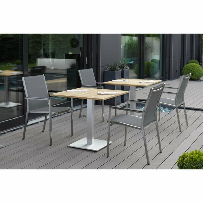 Stern Stapelsessel "Cardiff", Gestell Edelstahl, Sitzfläche Textilgewebe silbergrau, Armlehnen Aluminium anthrazit