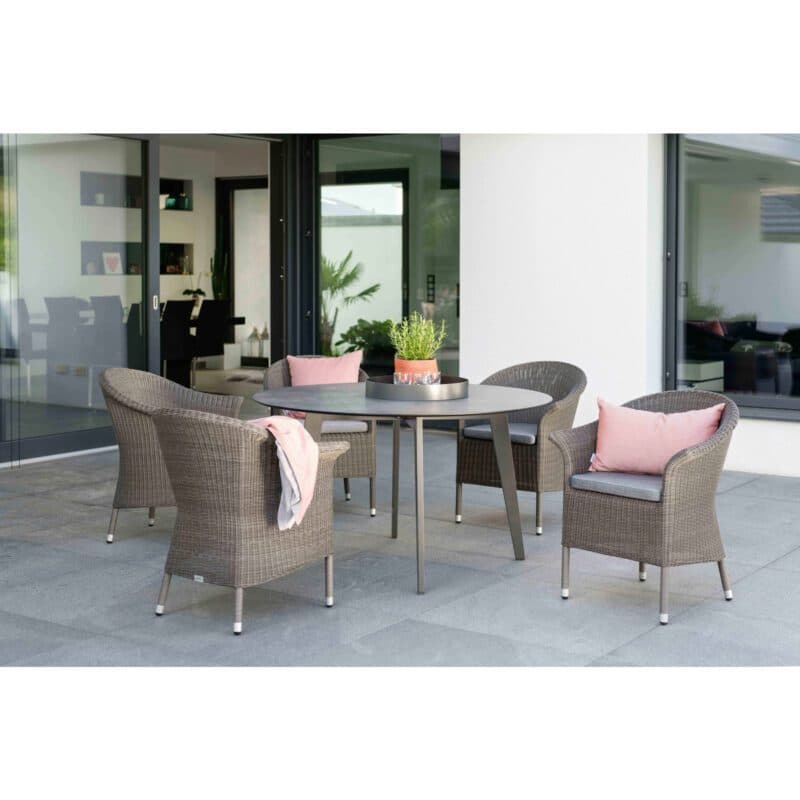 Stern Sessel "Glen", Gestell Aluminium, Geflecht Polyrattan basaltgrau, Sitzkissen seidengrau