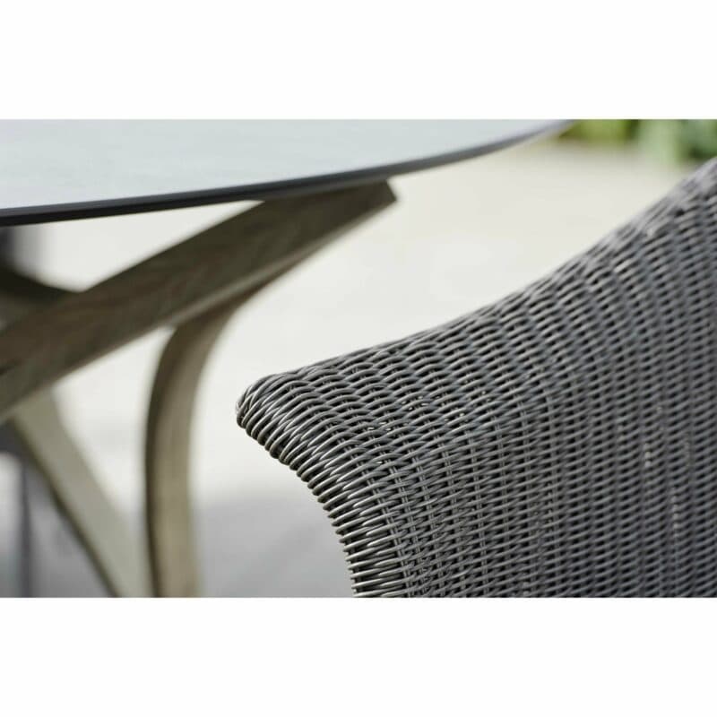 Stern Sessel "Glen", Gestell Aluminium, Geflecht Polyrattan basaltgrau, Sitzkissen seidengrau