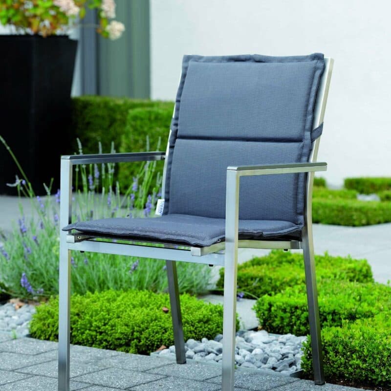 Stern Stapelsessel "Cardiff", Gestell Edelstahl, Textilgewebe silbergrau, Aluminium-Armlehnen anthrazit