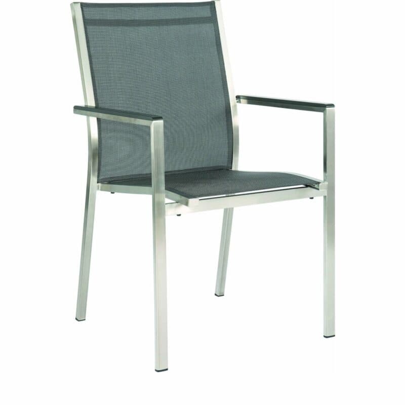 Stern Stapelsessel "Cardiff", Gestell Edelstahl, Textilgewebe silbergrau, Aluminium-Armlehnen anthrazit