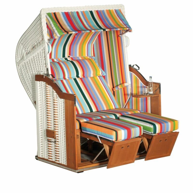 Strandkorb "Classic" von SonnenPartner, Korpus Fichte, Geflecht weiß, Dessin Stoff-Nr. 13