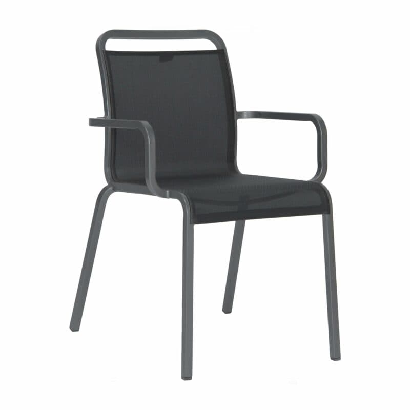 Stern "Oskar" Stapelsessel, Gestell Aluminium graphit, Sitzfläche Textilgewebe silbergrau