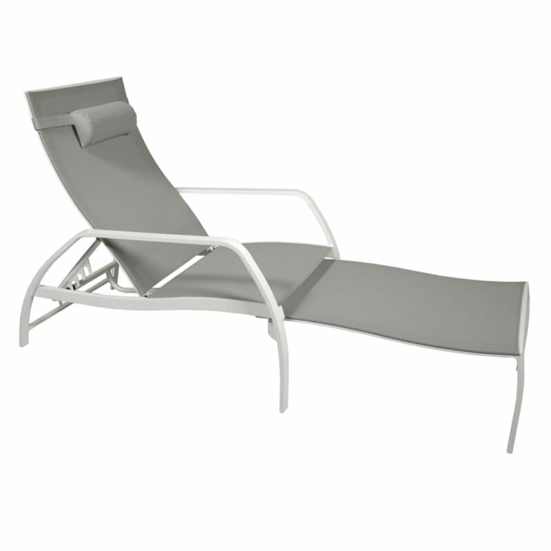 Jati&Kebon "Vedia" Deckchair, Gestell Aluminium weiß, Textilgewebe hellgrau