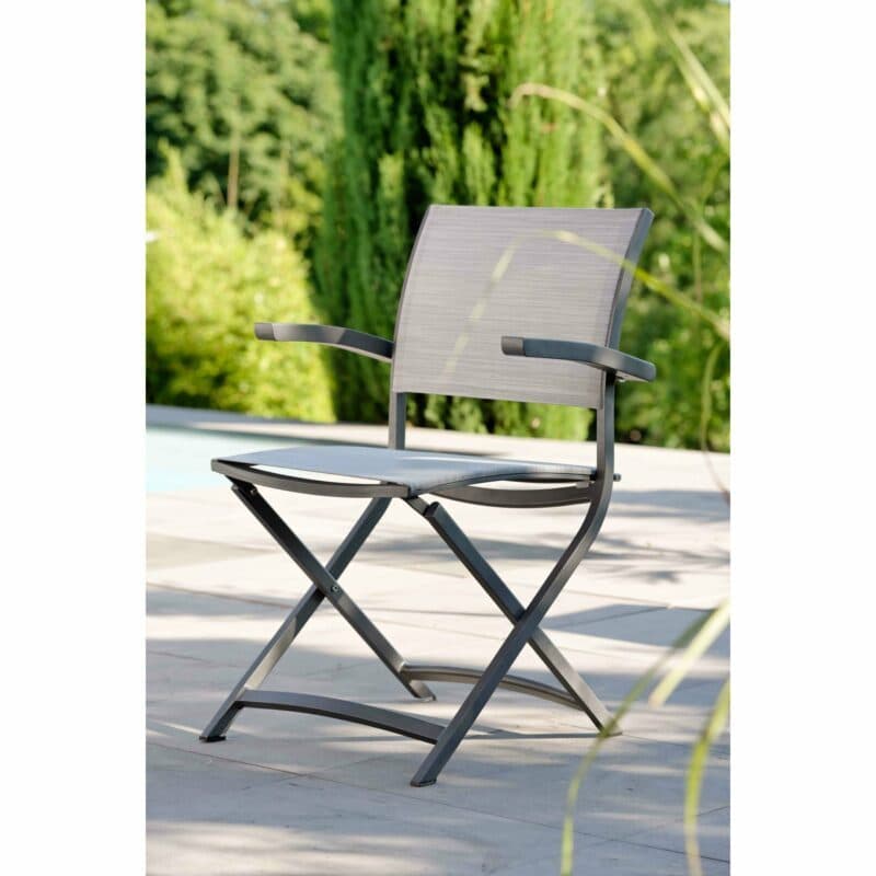Balkonklappstuhl "Camillo" von Stern, Gestell Aluminium anthrazit, Textilgewebe silber