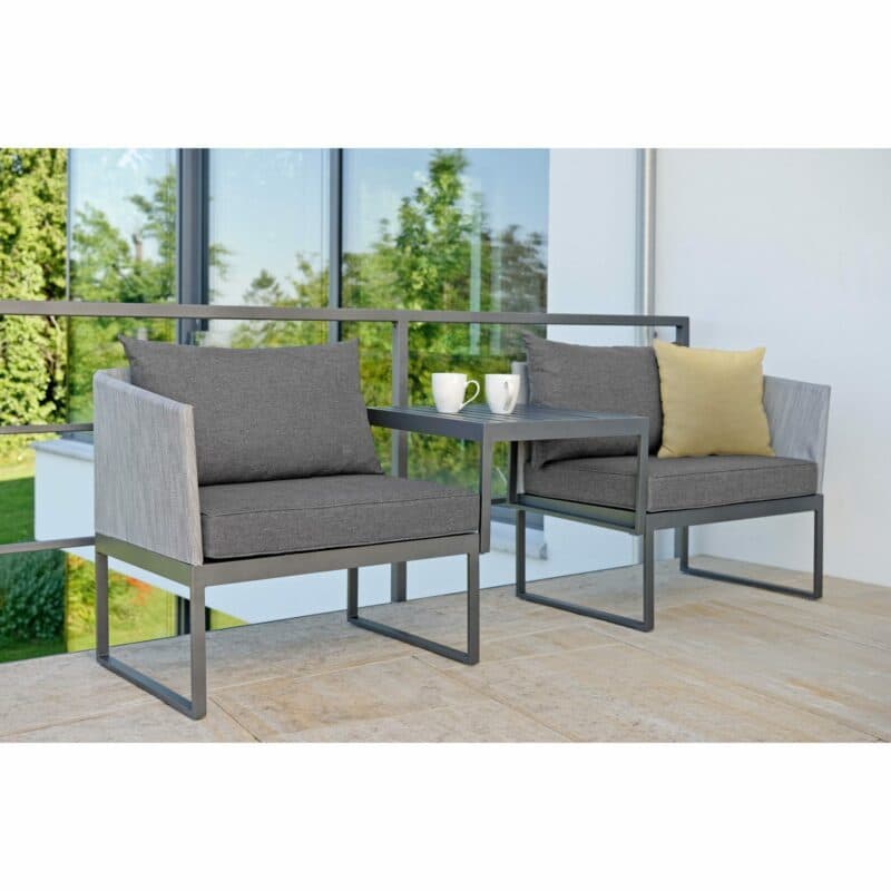 City-Lounge "Donna" von Stern, Gestell Aluminium anthrazit, Textilgewebe silber, Kissen seidengrau