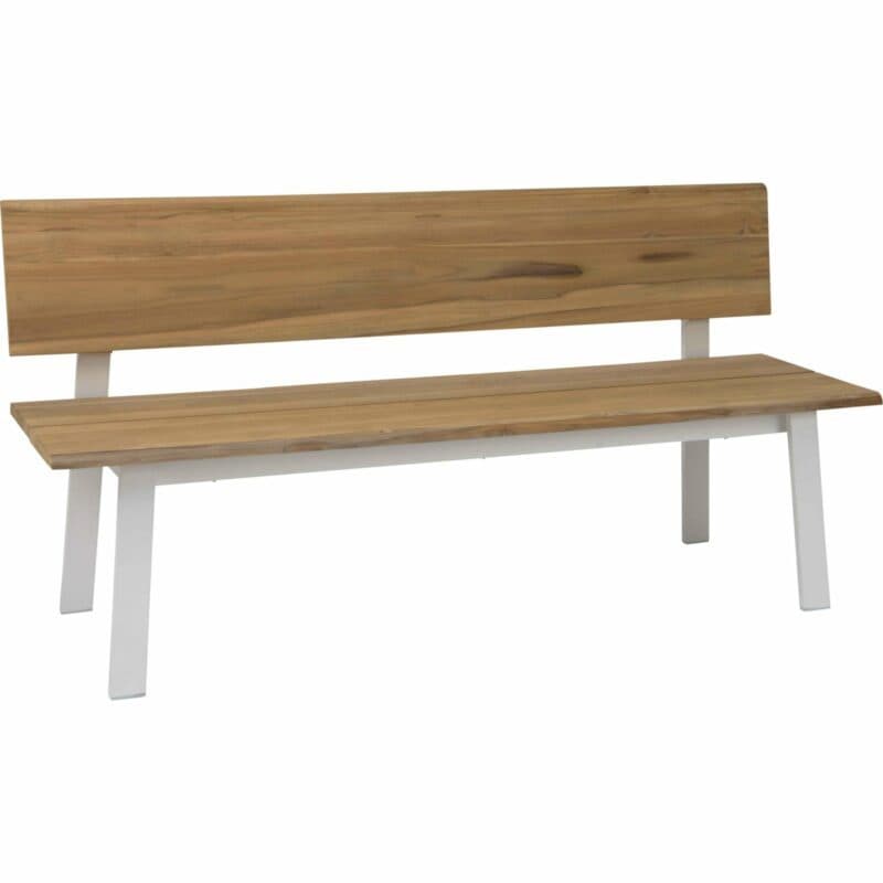 Stern Gartenbank "Sam", Gestell Aluminium weiß, Sitz- und Rückenfläche Teakholz