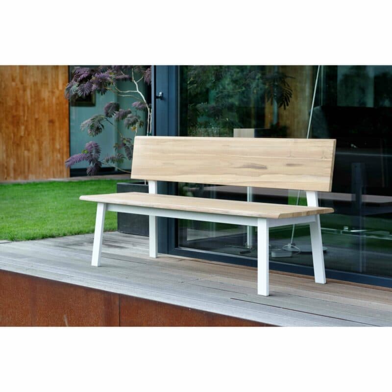 Stern Gartenbank "Sam", Gestell Aluminium weiß, Sitz- und Rückenfläche Teakholz