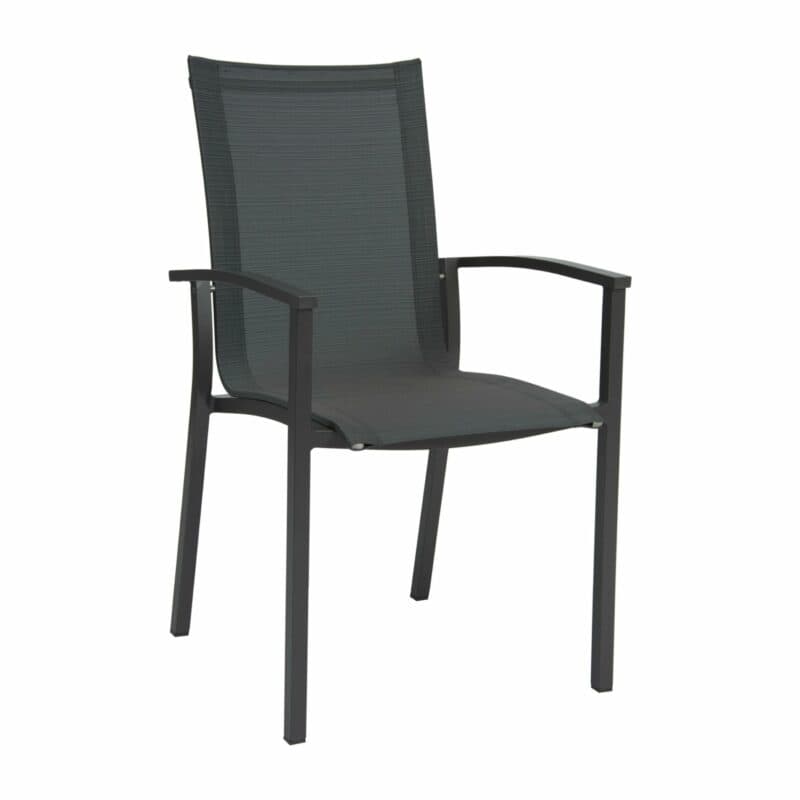 Stapelsessel "Evoee" von Stern, Gestell Aluminium anthrazit, Textilgewebe karbon, Armlehnen Aluminium anthrazit