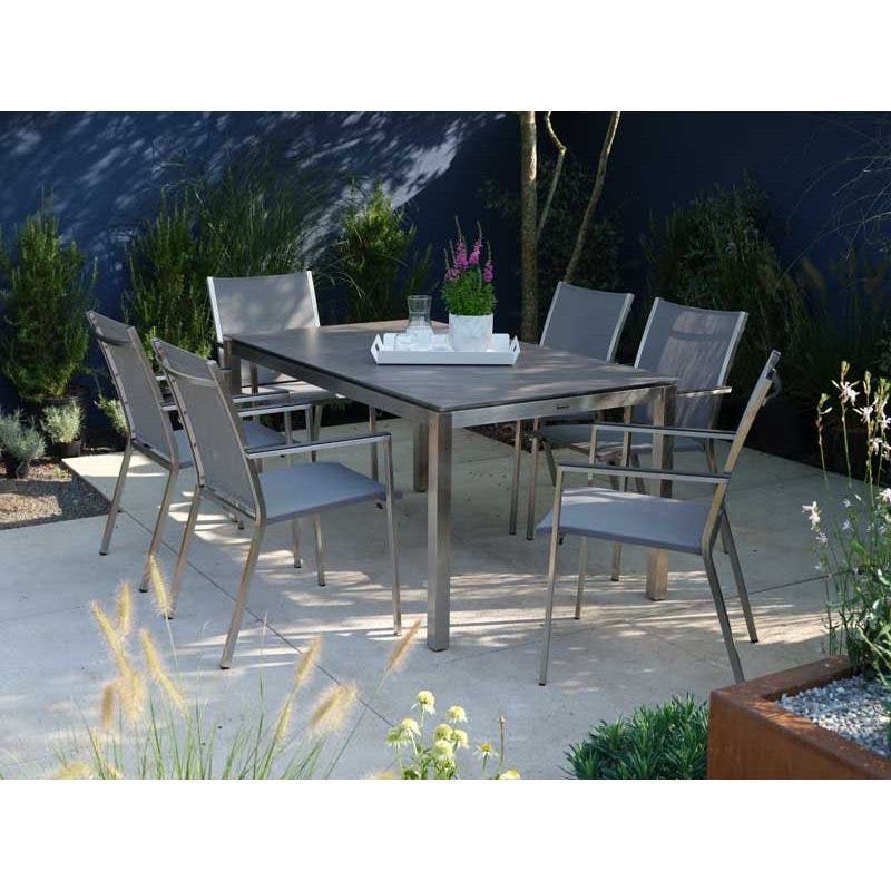 Gartentisch "Muri" von Jati&Kebon, Gestell Edelstahl und Stuhl "Rome"