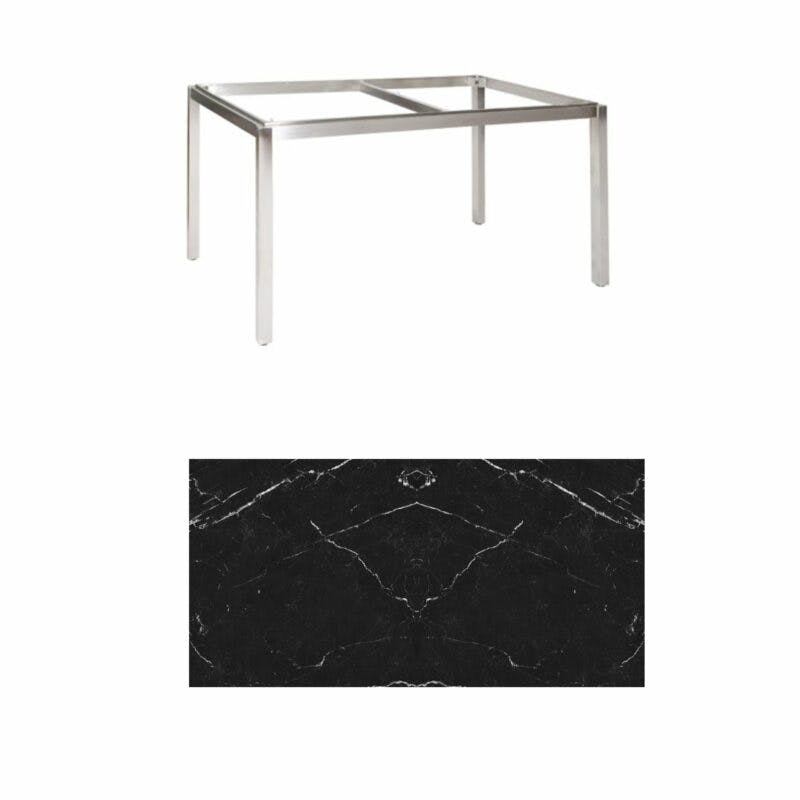 Jati & Kebon Tischgestell "Muri" 130x80 cm, Edelstahl, Tischplatte Keramik Dark Marble