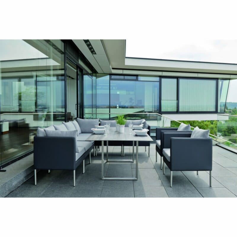 Stern Kufentisch, Gestell Edelstahl, Tischplatte HPL Tundra grau, Tischgröße: 200x100 cm