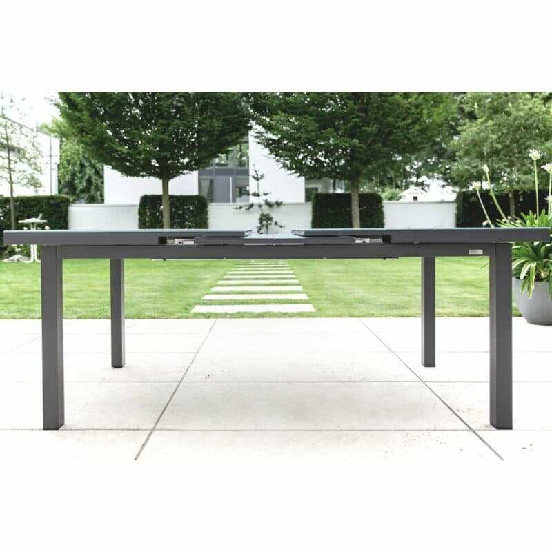 Niehoff "Nancy" Ausziehtisch, Gestell Aluminium, Glasauflage in grau