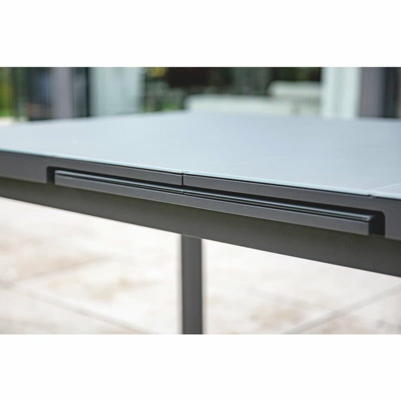 Niehoff "Nancy" Ausziehtisch, Gestell Aluminium, Glasauflage in grau