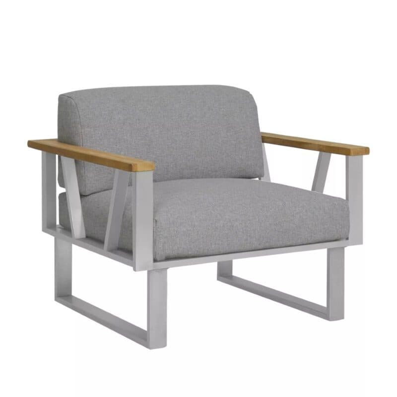 Zebra "Belvedere" Loungesessel, Gestell Edelstahl mit Teakholzarmlehnen, Sitzkissen Olefin grey
