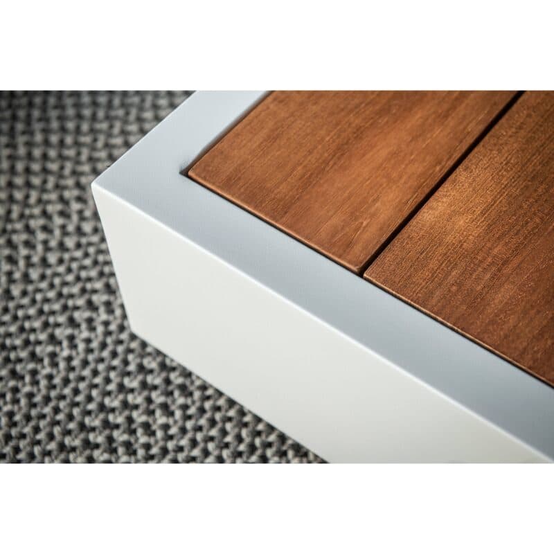 Jati&Kebon "Bari" Loungeserie, Tisch mit Gestell Aluminium weiß, Ablage Teak