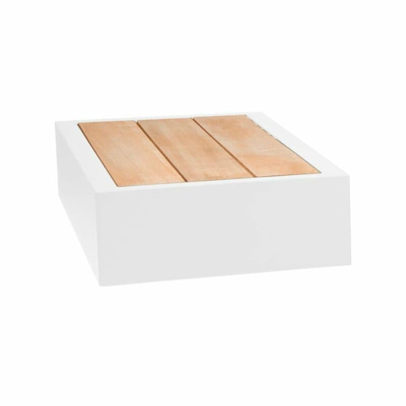 Jati&Kebon "Bari" Beistelltisch, Aluminium weiß, Ablagefläche Teakholz