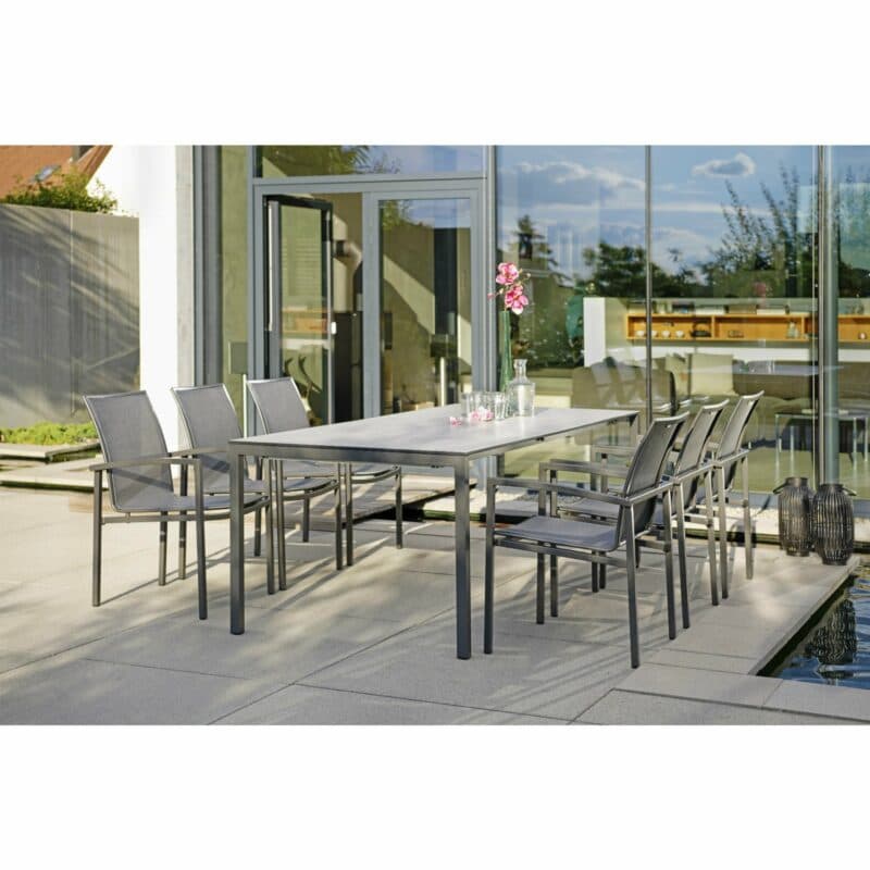 Stern Stapelsessel "Skelby", Gestell Aluminium anthrazit, Sitz & Rücken Textilgewebe karbon