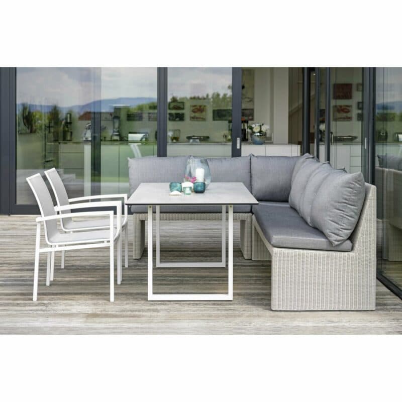 Stern Stapelsessel "Skelby", Gestell Aluminium weiß, Sitz & Rücken Textilgewebe silber