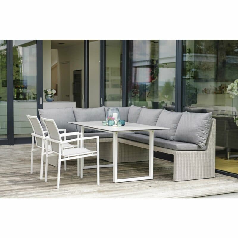 Stern Stapelsessel "Skelby", Gestell Aluminium weiß, Sitz & Rücken Textilgewebe silber